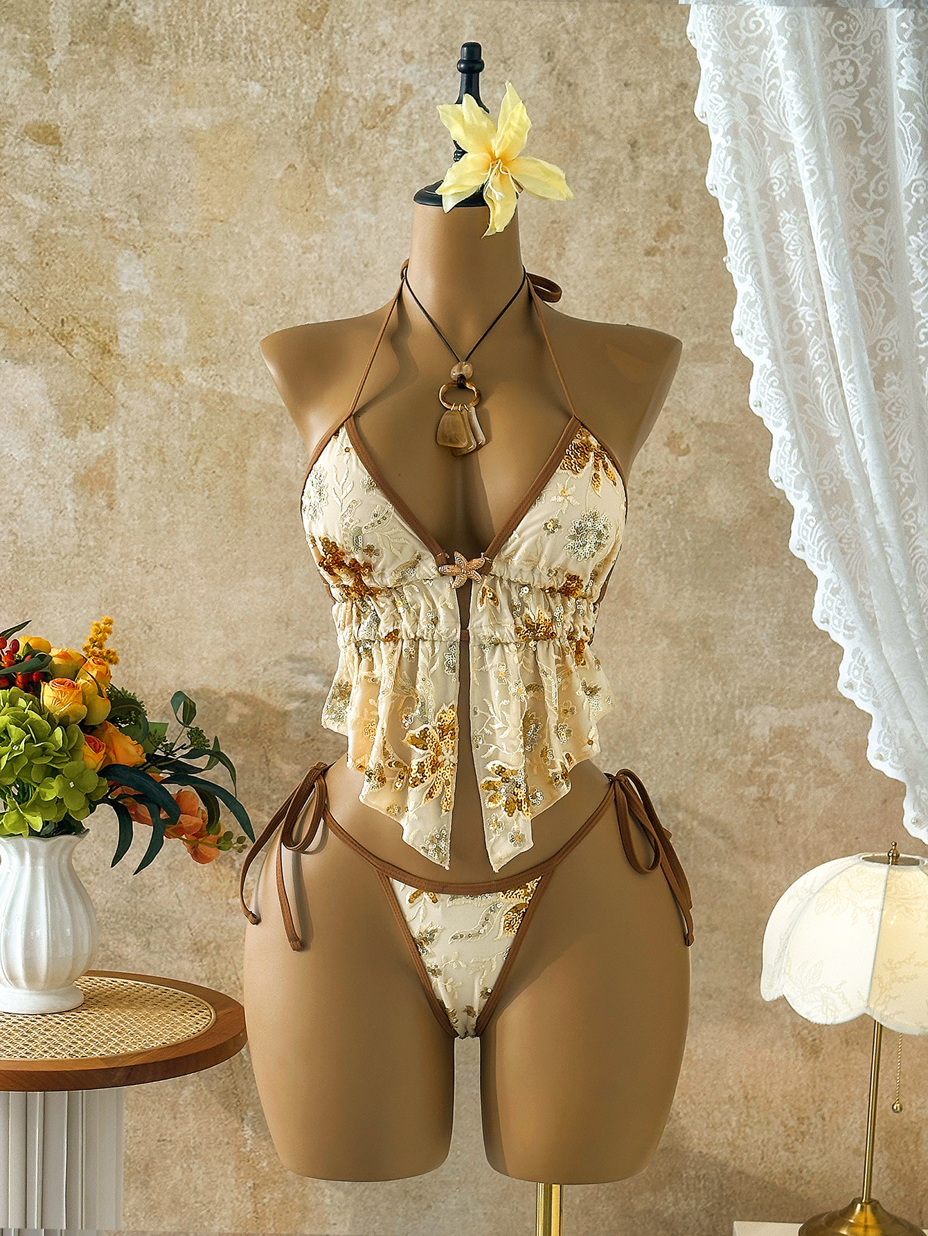 Women's Sequin Floral Bikini Set Two-piece Swimsuit For Beach_voghion.com