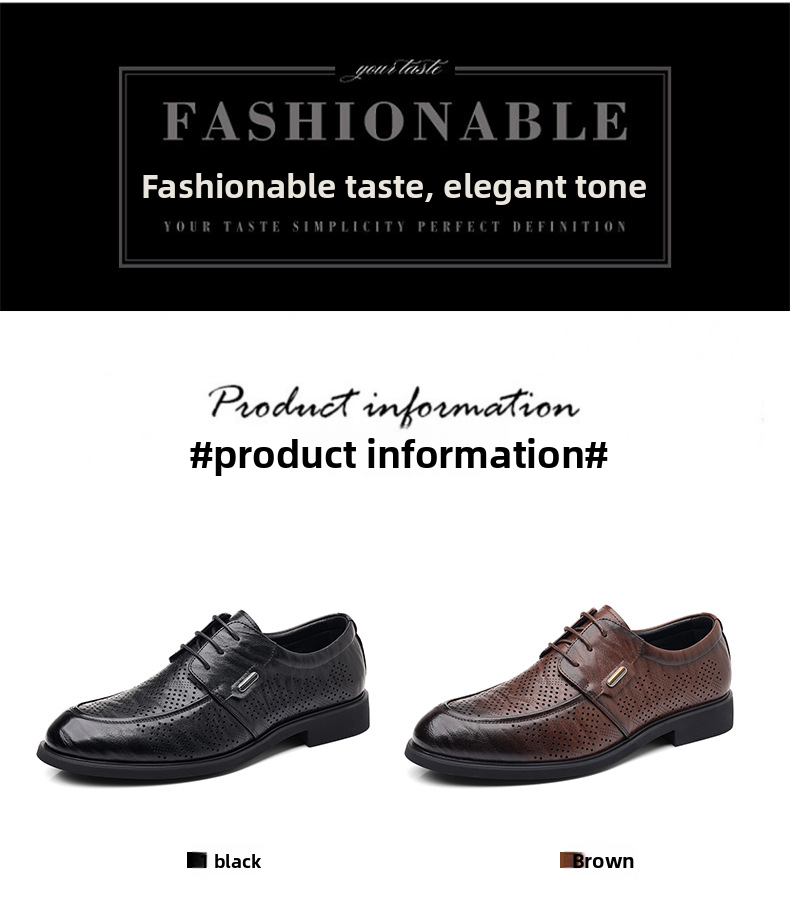 Hollow Out Men's Leather Shoes Hand-grain Pattern Business Formal Dress Shoes For Office Work_vogvips.com