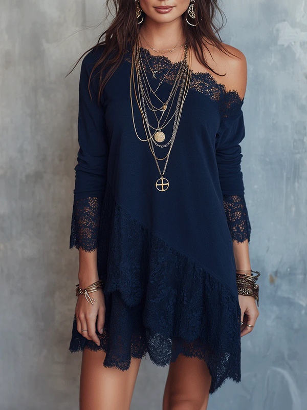 2026 European and American Cross-Border Amazon Independent Site Vacation Casual Western Lace Patchwork Loose Short Dress 2026 European and American Cross-Border Amazon Independent Site Vacation Casual Western Lace Patchwork Loose Short Dress