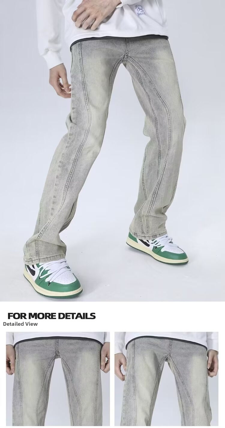 Men's 2026 American Style Washed Distressed High Street Loose Straight Leg Jeans Yellow Mud Dye Trendy New Style_mkmklike.com