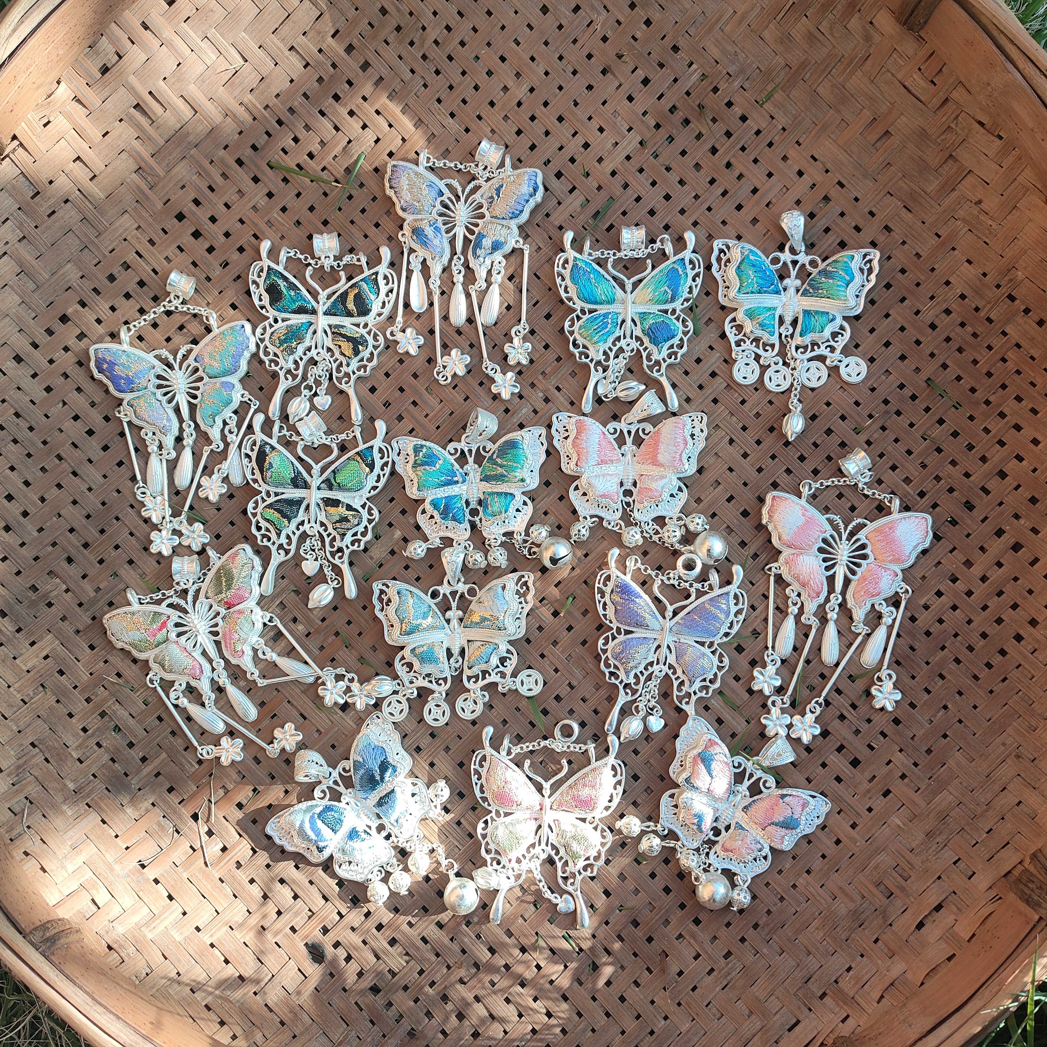 民族风苗银刺绣织锦蝴蝶多款吊坠项链旅游送人伴手礼纪念品饰品