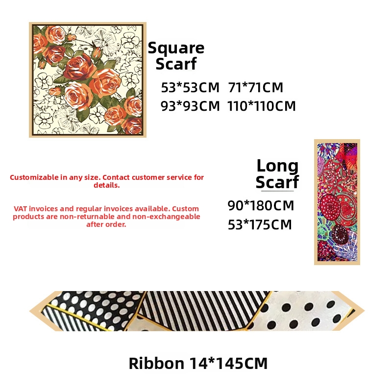 Korean Style 70s Printed Silk Scarf For Women Versatile Fashionable Retro Print Faux Silk Neckband Professional Accessory_voghion.com