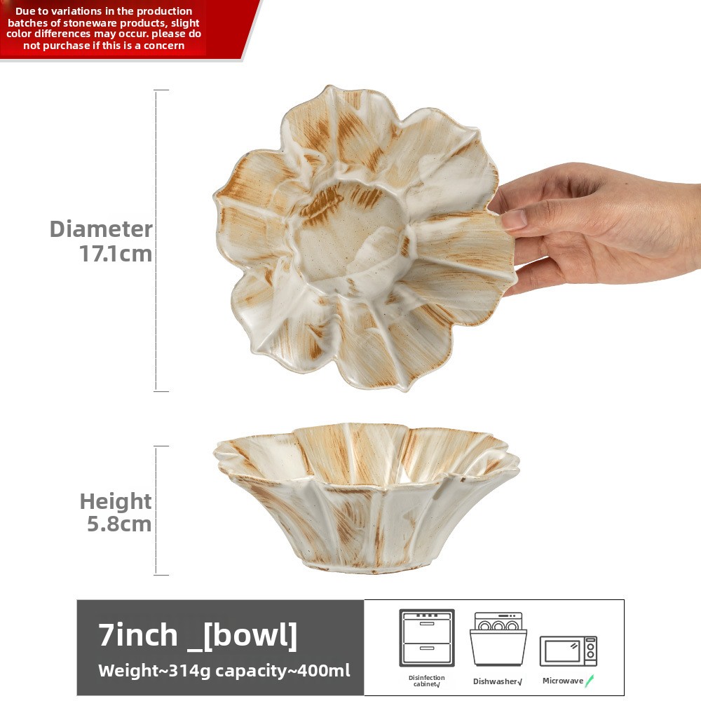 Bellissima ciotola Ciotola creativa per insalata a forma di loto Ciotola per piatti domestici Ciotola per frutta in ceramica Stoviglie Ciotola per noodles istantanei in ceramica grezza_voghion.com