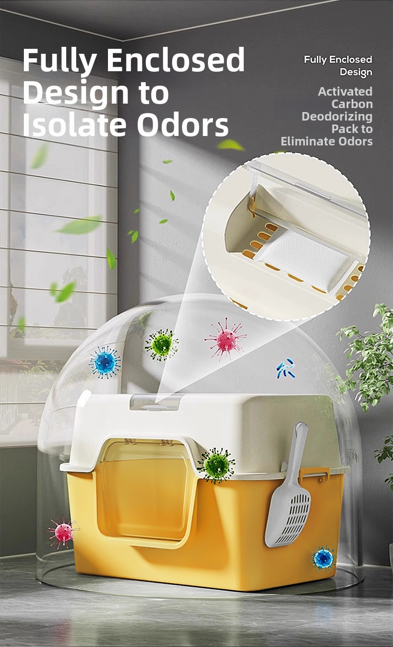 Large Enclosed Cat Litter Box With Splash And Odor Protection_voghion.com