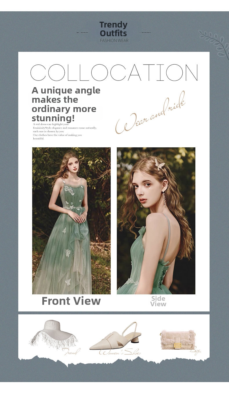 Luxurious Halter Neck Toast Dress Ethereal Green Forest Style Emcee Gown for Birthday Party Coming of Age Ceremony Women's Wedding Party Wear_ecoleips.com