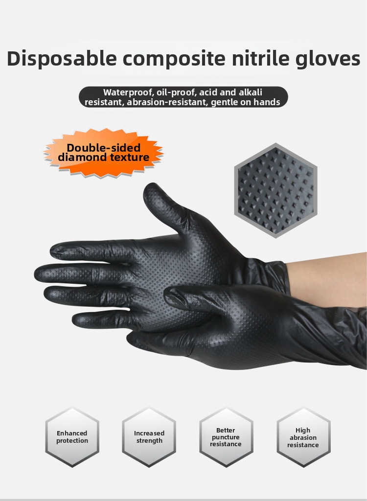 Gants nitrile jetables épais noir résistants acides alcalis_voghion.com