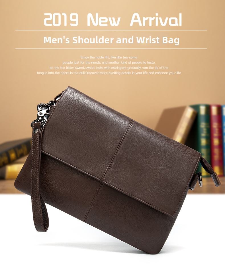 Men's Genuine Leather Bag Large Capacity Soft Multi-Functional Wristlet Retro Clutch Trendy Bag_voghion.com