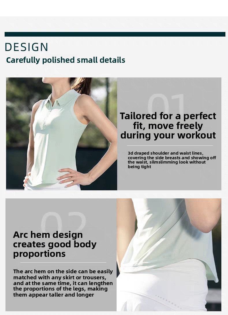 Women's sleeveless zip tennis top and skirt set detail