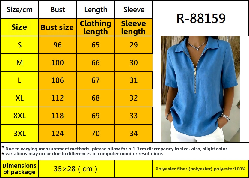 Dames blouse van linnenmix met rits en halflange mouwen_voghion.com