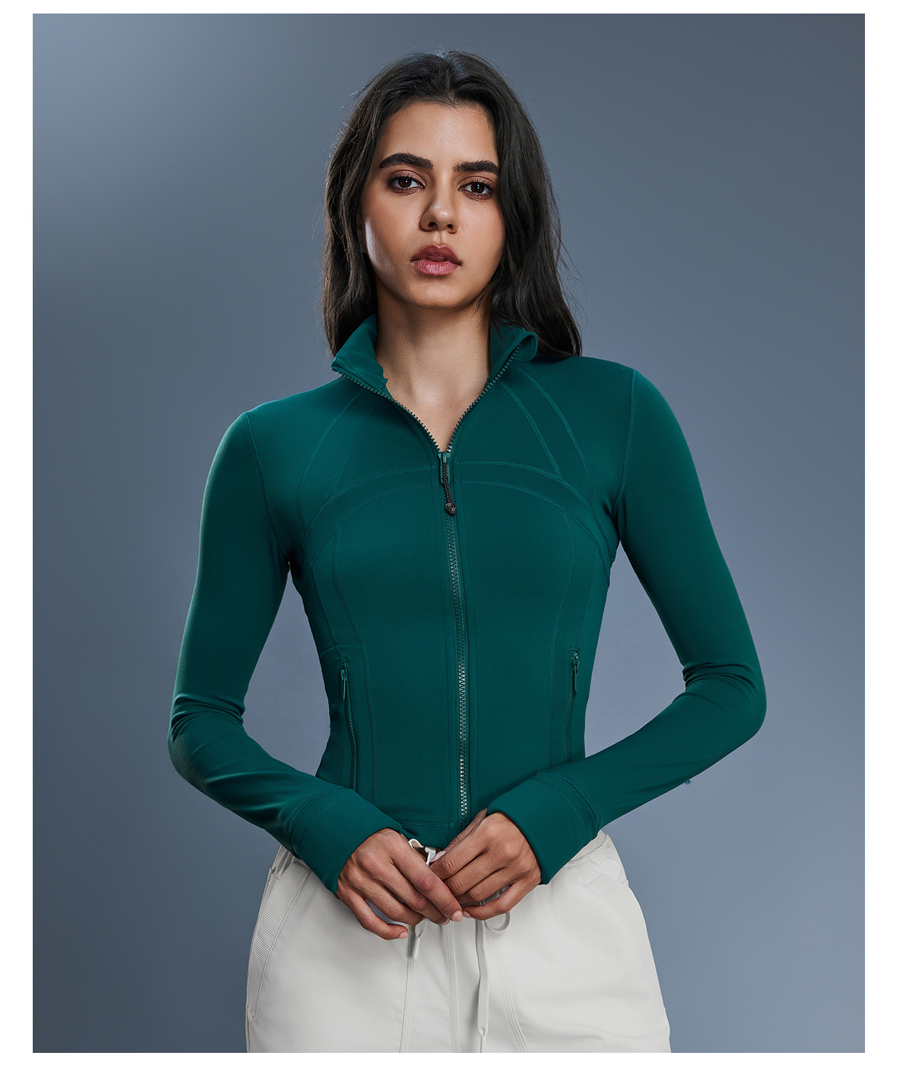 Women's Long Sleeved Yoga Sports Jacket Elastic Zipper Running Fitness Top Autumn Winter New_ecoleips.com