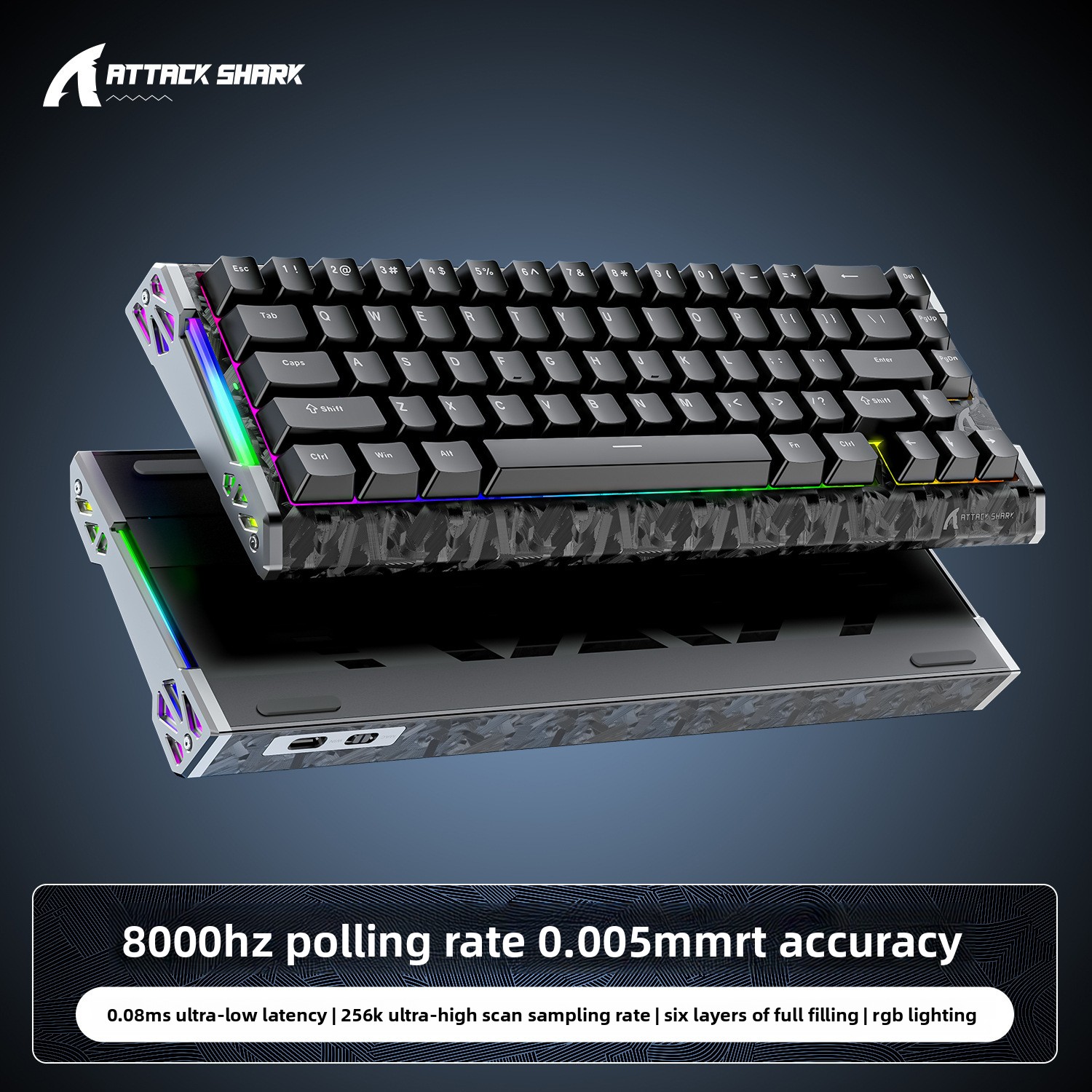 Clavier mécanique de jeu ATTACK SHAKR/Attack Shark R68HE à motif fibre de carbone, axe magnétique, 8K, RGB_voghion.com