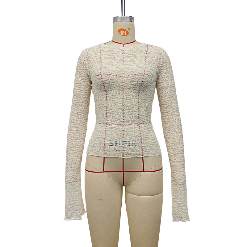 Women's Long Sleeve Slim Fit Round Neck Base Layer Top See Through Sexy Fashion Tee For Autumn Winter American Style_ecoleips.com