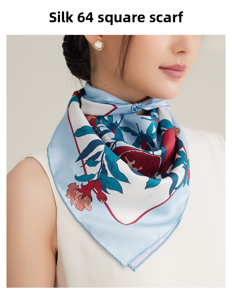 Nuova sciarpa di seta con motivo vegetale 100% seta di gelso, 65 cm, sciarpa quadrata media a doppio spruzzo_voghion.com