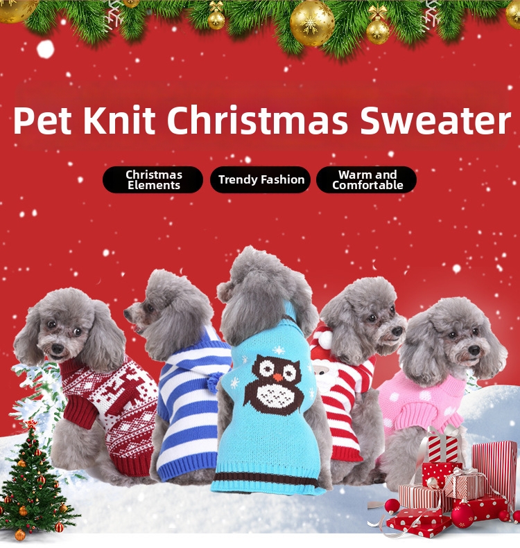 Suéter de cuello alto a rayas para perro, malla, disfraz navideño para mascota, diseño de muñeco de nieve y reno, sudadera con capucha popular para perro_voghion.com