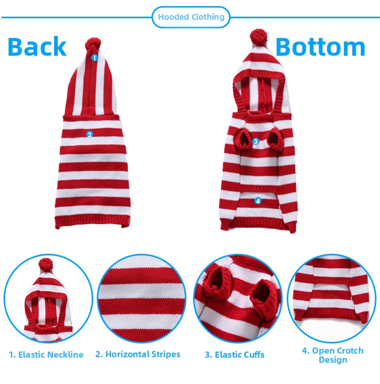 Suéter de cuello alto a rayas para perro, malla, disfraz navideño para mascota, diseño de muñeco de nieve y reno, sudadera con capucha popular para perro_voghion.com
