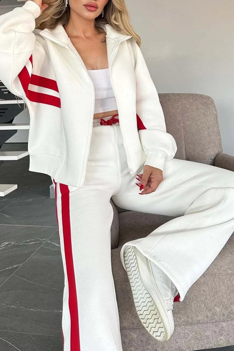 Y2K Women's Striped Zipper Top Jacket Casual Sports Suit Autumn Collection European And American Style Regular Fit_ecoleips.com