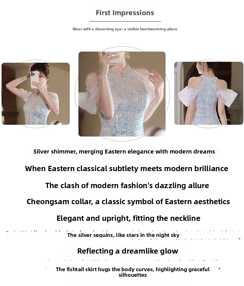 Elegant Sequin Mermaid Cheongsam Evening Gown - Slim Fit Qipao Dress For Banquet Party Wedding_ecoleips.com