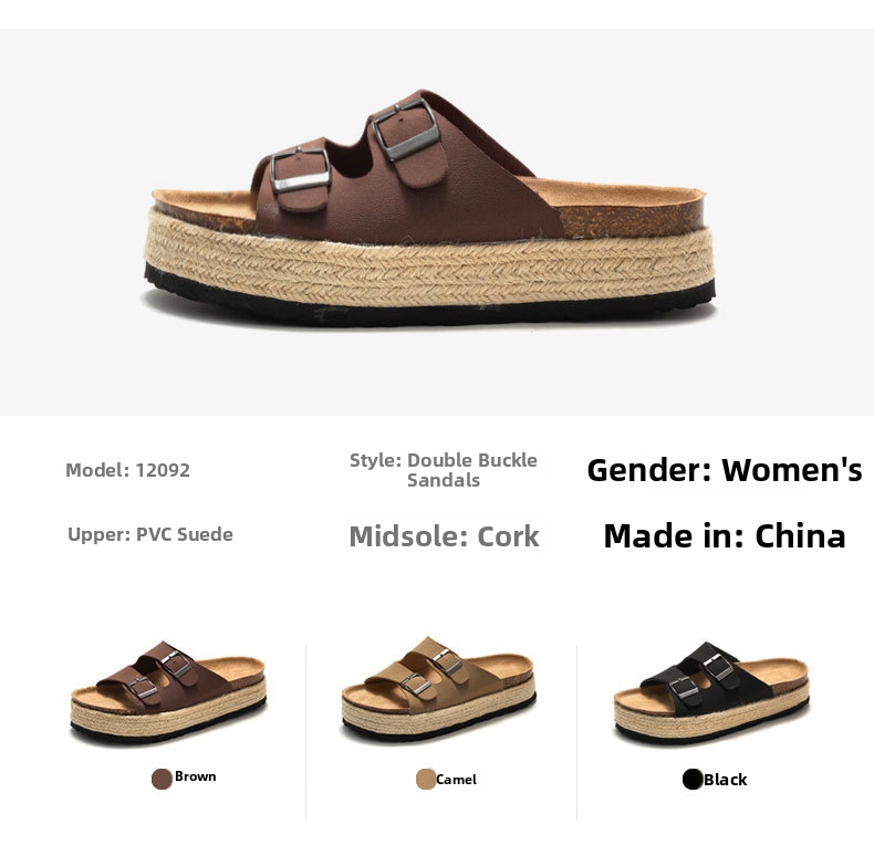 Women's Cork Slippers Beach Sandals With Thick Sole And Buckles_voghion.com