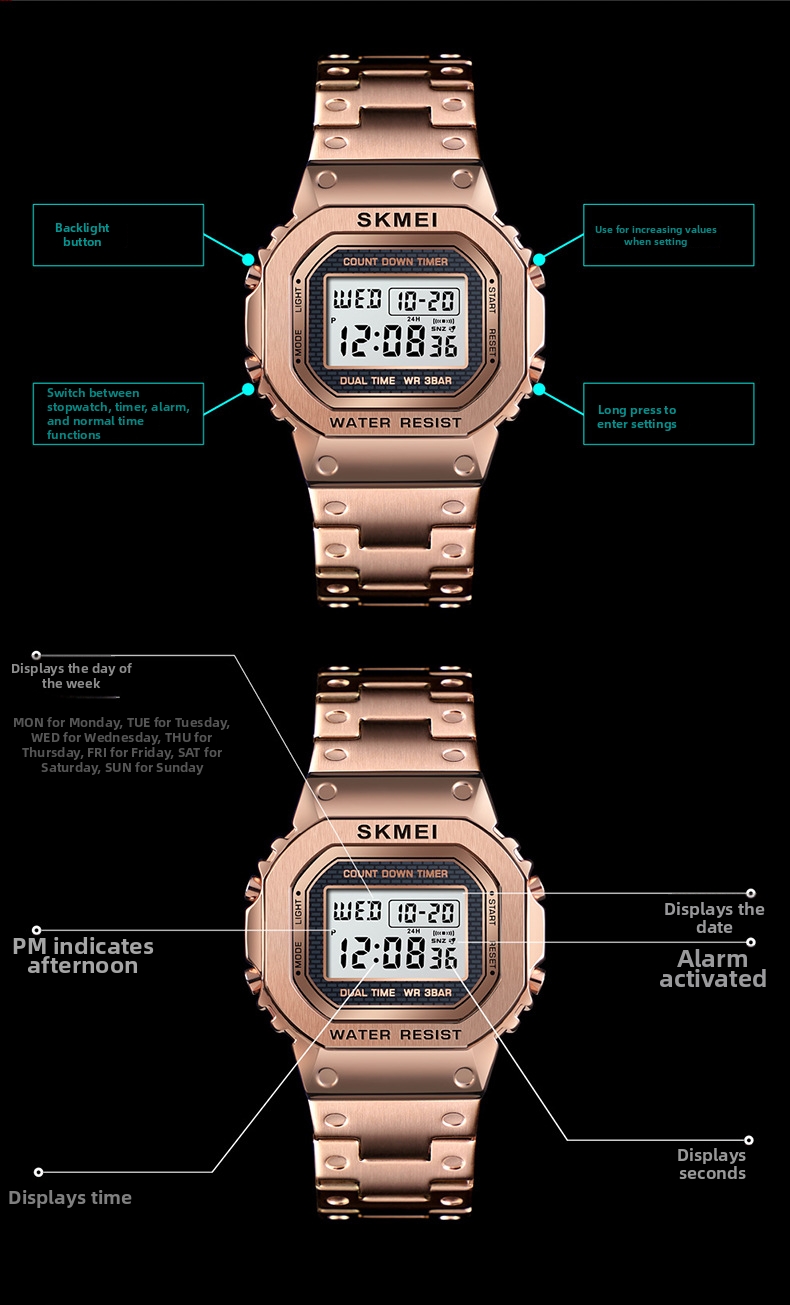 Men's Digital Watch Luminous Mechanical Style Trendy Round Dial_voghion.com