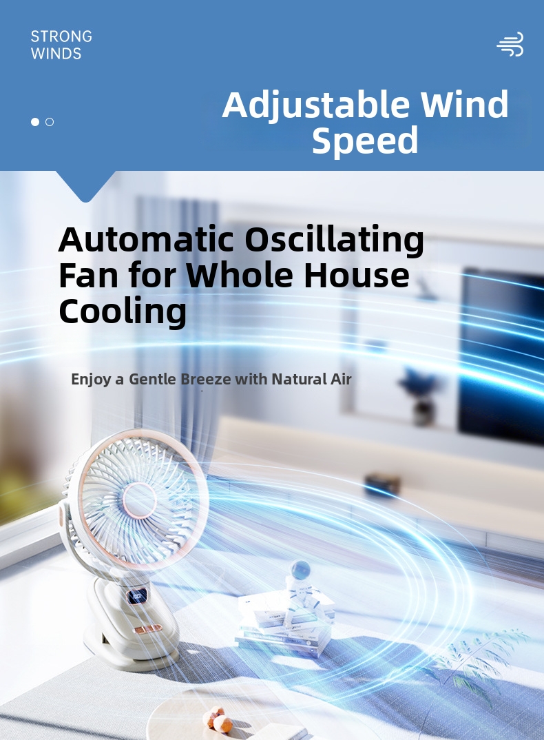 Wiederaufladbarer Hochgeschwindigkeits-Tischventilator mit Mini-Turbine, Nachtlicht, automatischer Oszillation, Timer und Wandhalterung_voghion.com