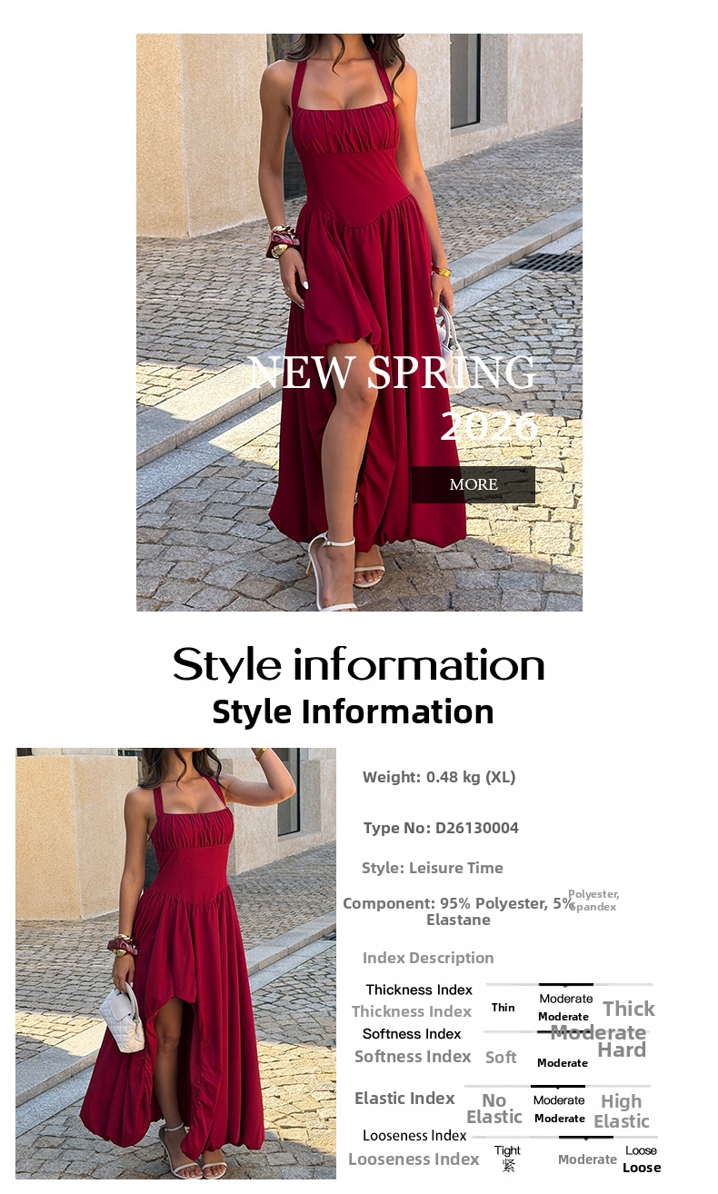 Robe longue élégante à col halter et taille cache-cœur pour femme - Robe de soirée d'été fluide en forme de A, disponible en couleurs unies (rose, bordeaux, noir, jaune)_voghion.com