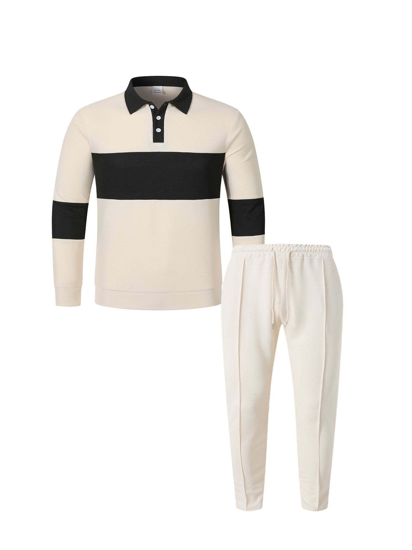 Herren Polohemd Und Hose Set Im Waffelstrick Color-block Design_voghion.com