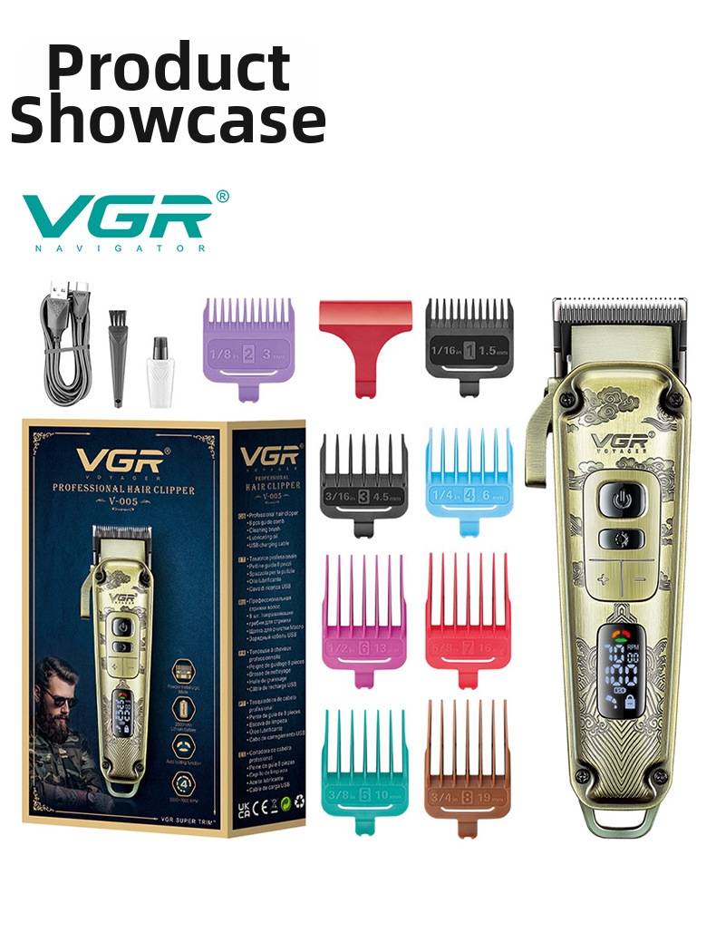 VGR005 Retro Electric Hair Clipper LCD Digital Display Professional Salon And Home Use Rechargeable Metal Hair Clipper_voghion.com