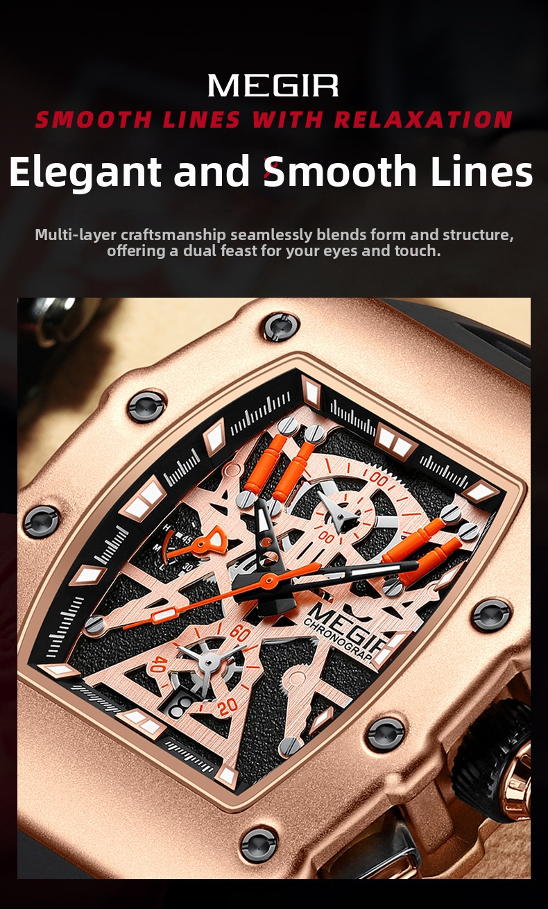 Men's Quartz Watch Square Silicone Strap Chronograph Luxury Style_voghion.com
