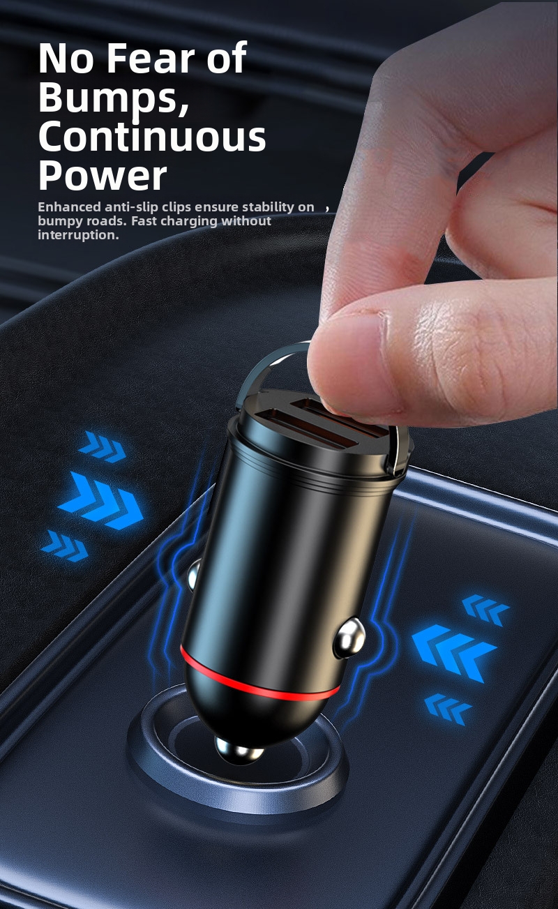 Nuovo caricabatteria da auto con anello di trazione, doppio USB, ricarica rapida, multifunzionale, accendisigari, mini accessorio di ricarica flash nascosto da 200 W_voghion.com