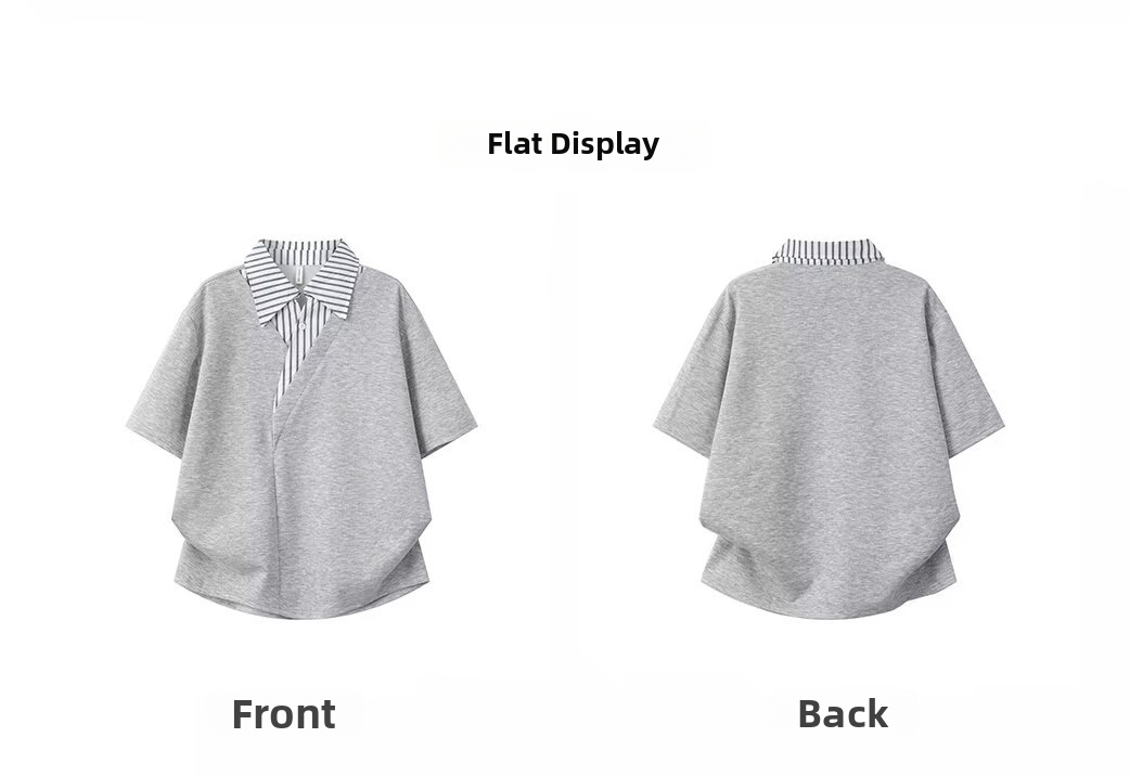 Polo homme élégant à col en V et rayures contrastées - Haut d'été décontracté à manches courtes et coupe asymétrique_voghion.com