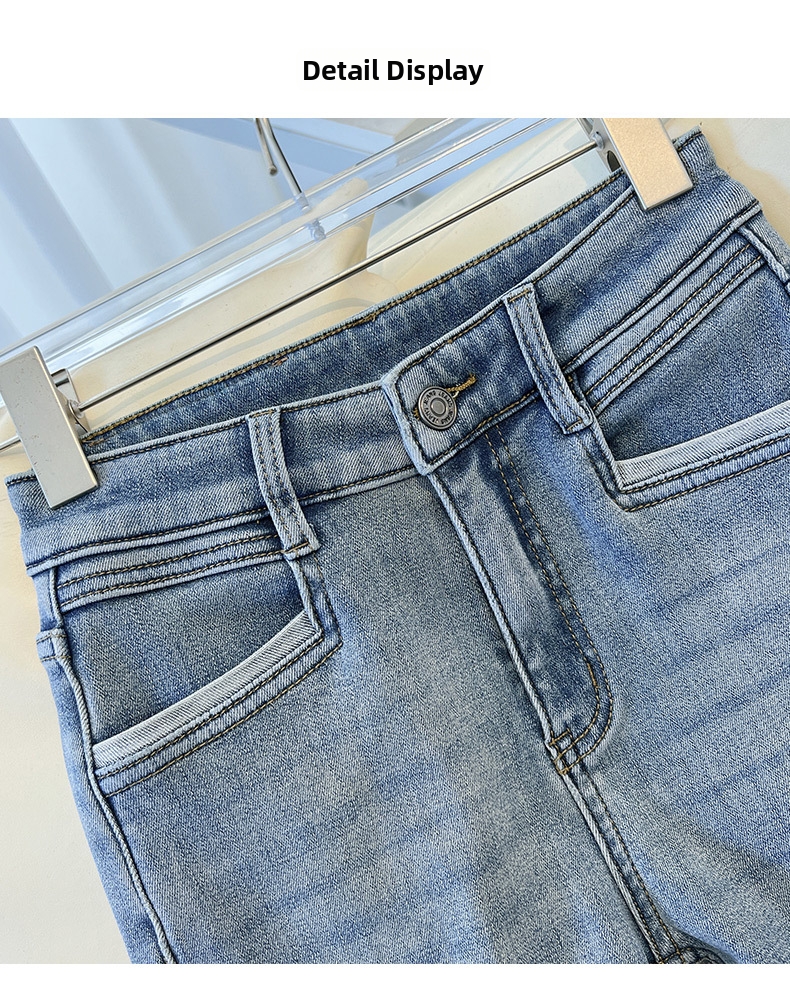 Women's Slim Fit Straight Leg Jeans Stretchy Cuffed Cropped Baguette Pants Spring Autumn Popular Style_mkmklike.com