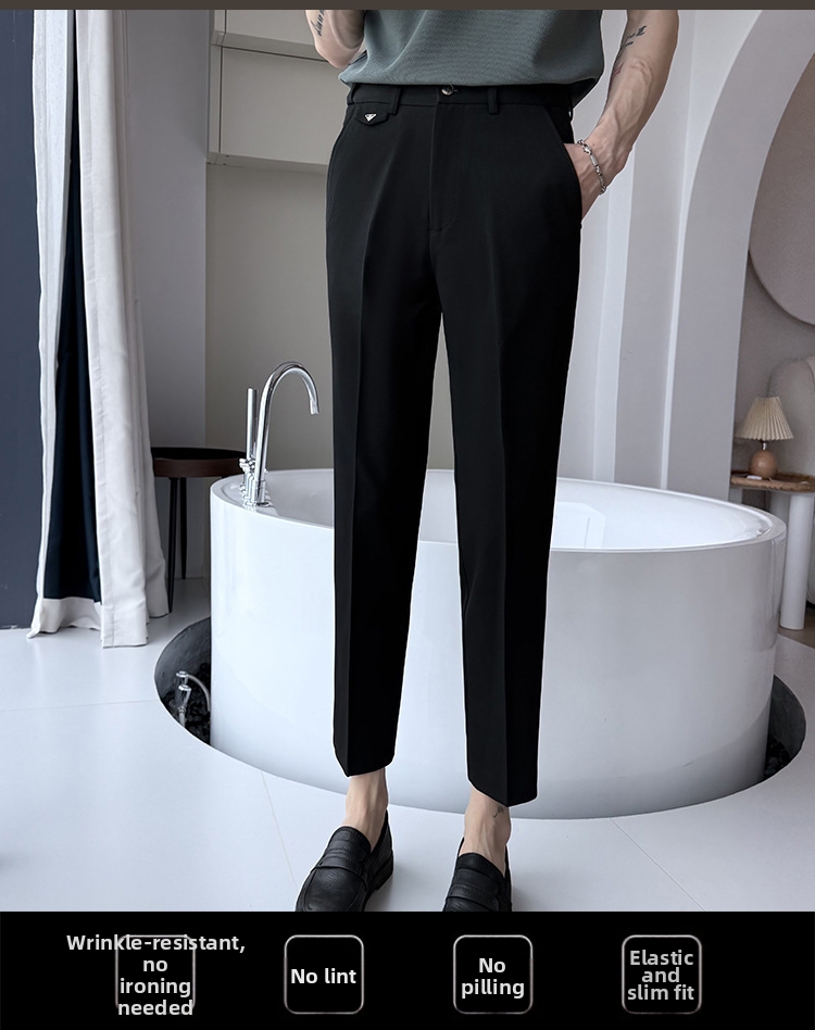 Men's Cropped Skinny Suit Trousers Casual Wedding Formal Business Spring Summer New Style_viptrois.com