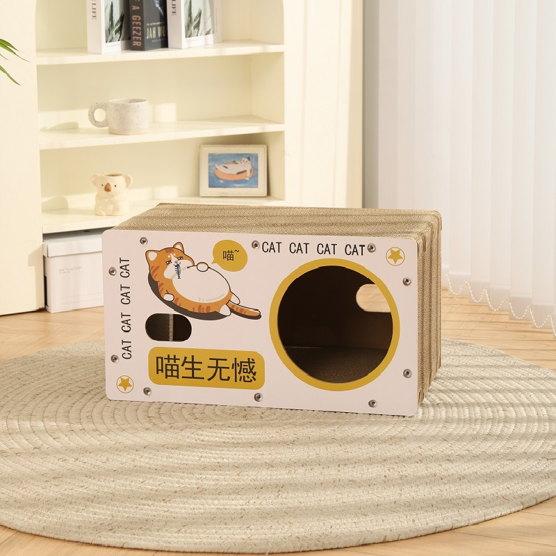 Cat Scratching Post And House Double Layered Corrugated Cardboard_voghion.com