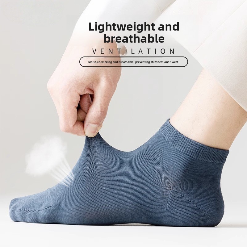 Men Pure Cotton Low Cut Socks Breathable Solid Colour Everyday_voghion.com