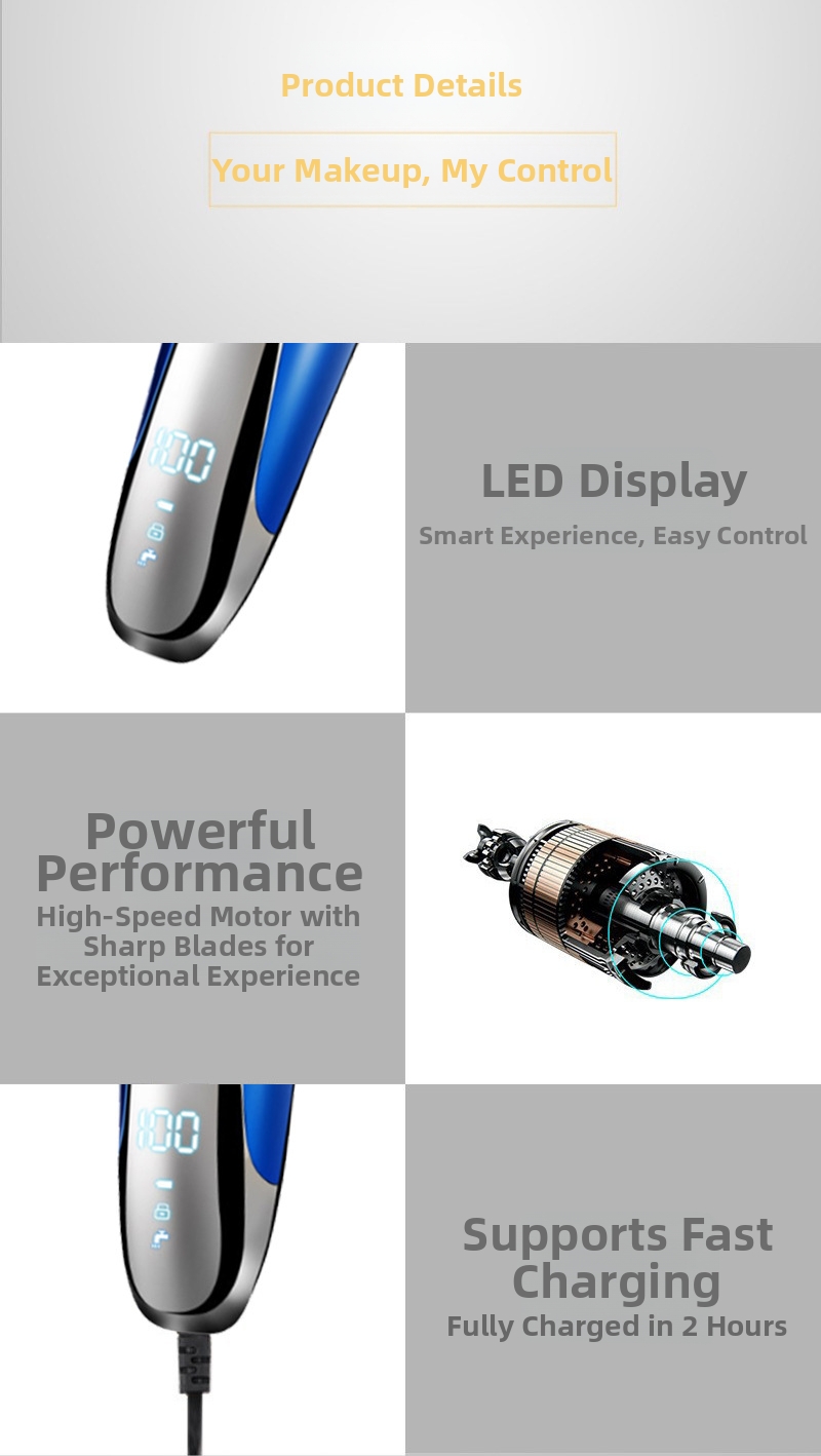 Rasoio multifunzione 3 in 1 Pritech da uomo con display digitale a LED, ricaricabile e impermeabile, rifinitore per barba._voghion.com