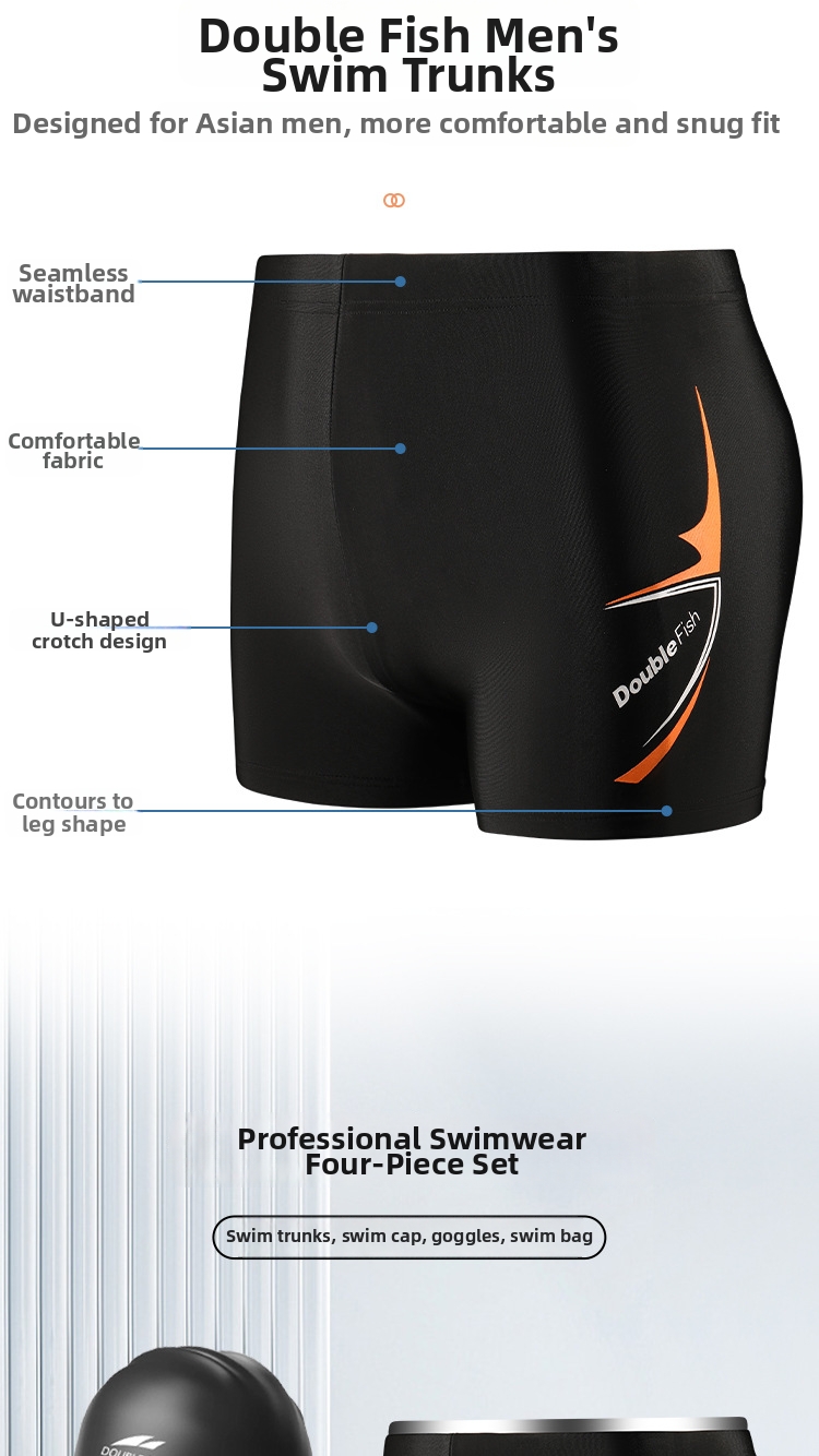 Costume da bagno da uomo Pesci ad asciugatura rapida, taglie forti, con angoli dritti a cinque punte, anti-imbarazzo, con occhialini da nuoto e cuffia, set da tre pezzi per sorgenti termali_voghion.com