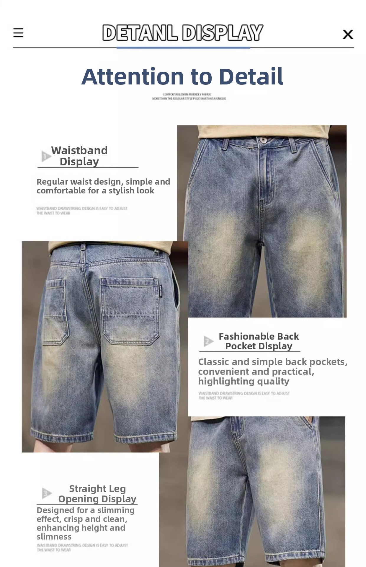 Men's Vintage Workwear Denim Shorts, Summer Lightweight Relaxed Fit Straight Leg Cargo Shorts 5-Pocket Design_mkmklike.com