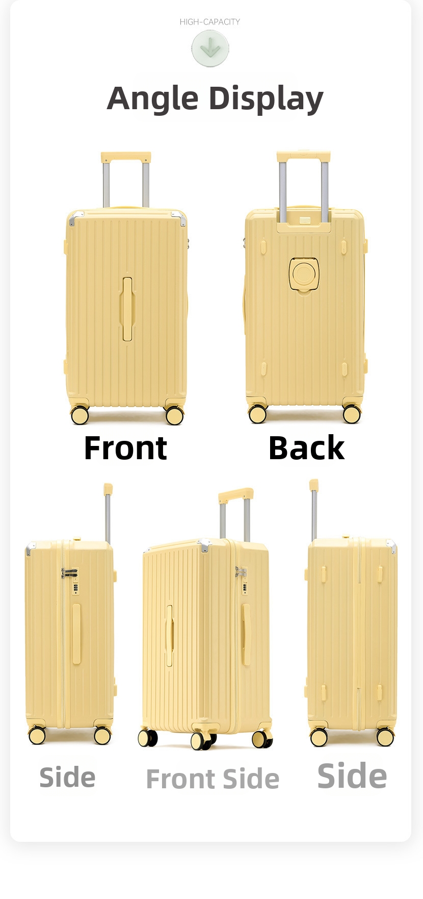 Large Rolling Suitcase With Combination Lock And Silent Wheels_voghion.com