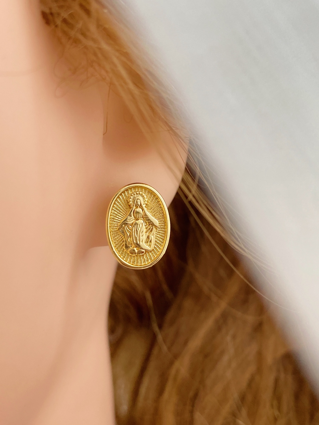Holiday, Daily Occasion 1 Pair Retro Classic Style Virgin Mary Our Lady Of Guadalupe Copper Ear Studs