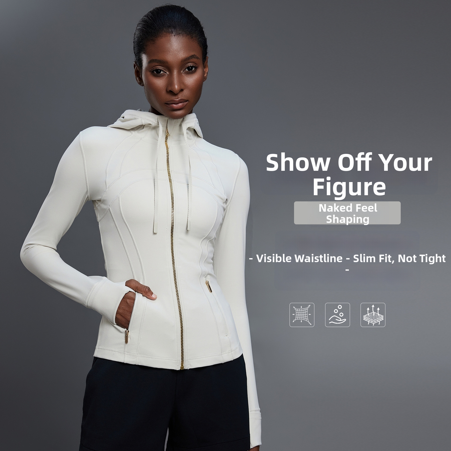 Women's Windproof Stand Up Collar Hooded Cardigan Yoga Jacket Fitness Top Running Sports Jacket_voghion.com