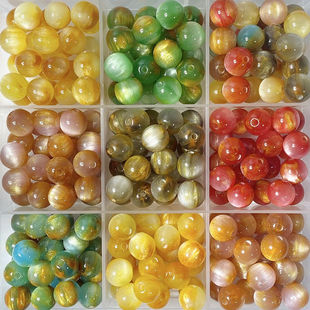 Factory Direct Supply 8-12mm Gilt Jade Flower Round Beads Two-Color Gold Yarn Resin Loose Beads DIY Handmade Beading Material