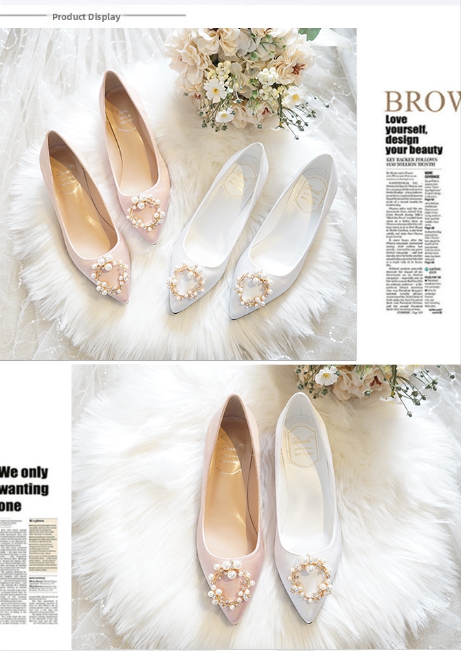 Champagne Rhinestone Mid Heel Wedding Shoes For Women_voghion.com