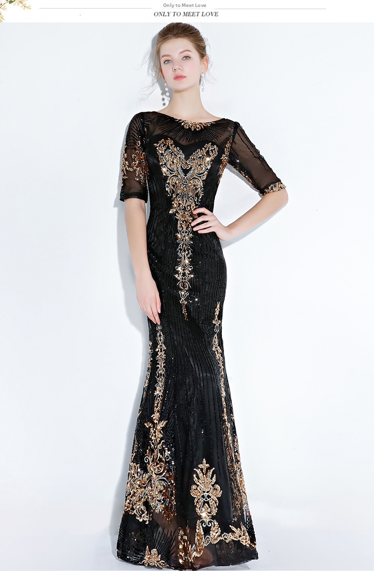 Black Mermaid Evening Gown Elegant Long Banquet Dress for Women Dignified Sophisticated Suitable for Presenters Performances_ecoleips.com