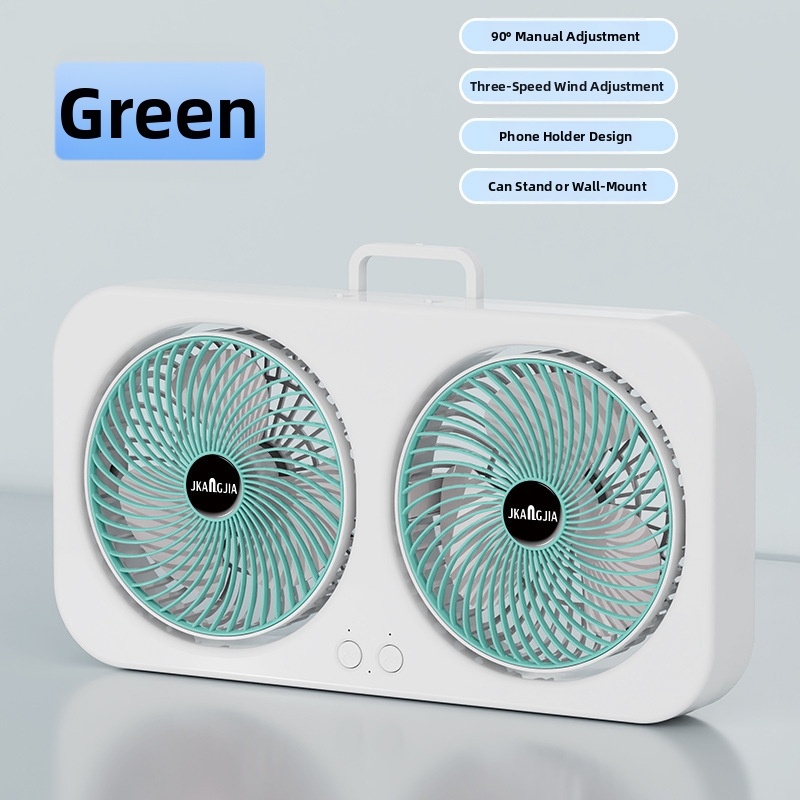 Dual Head Desktop Fan Rechargeable Oscillating Home Office Quiet_voghion.com