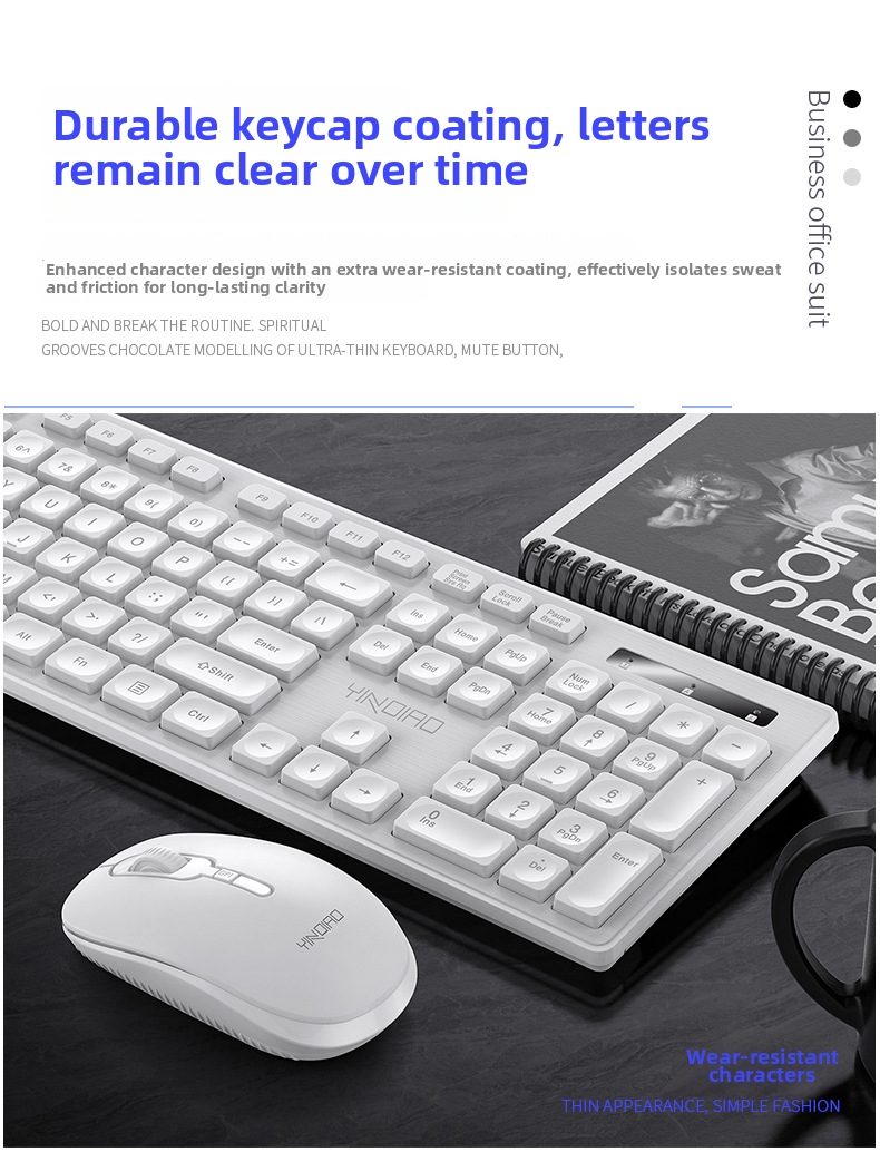 Combo tastiera e mouse wireless: digitazione silenziosa, design ergonomico, mouse ottico da 1500 DPI, ricevitore USB Plug & Play, resistente agli schizzi (nero/bianco)_voghion.com