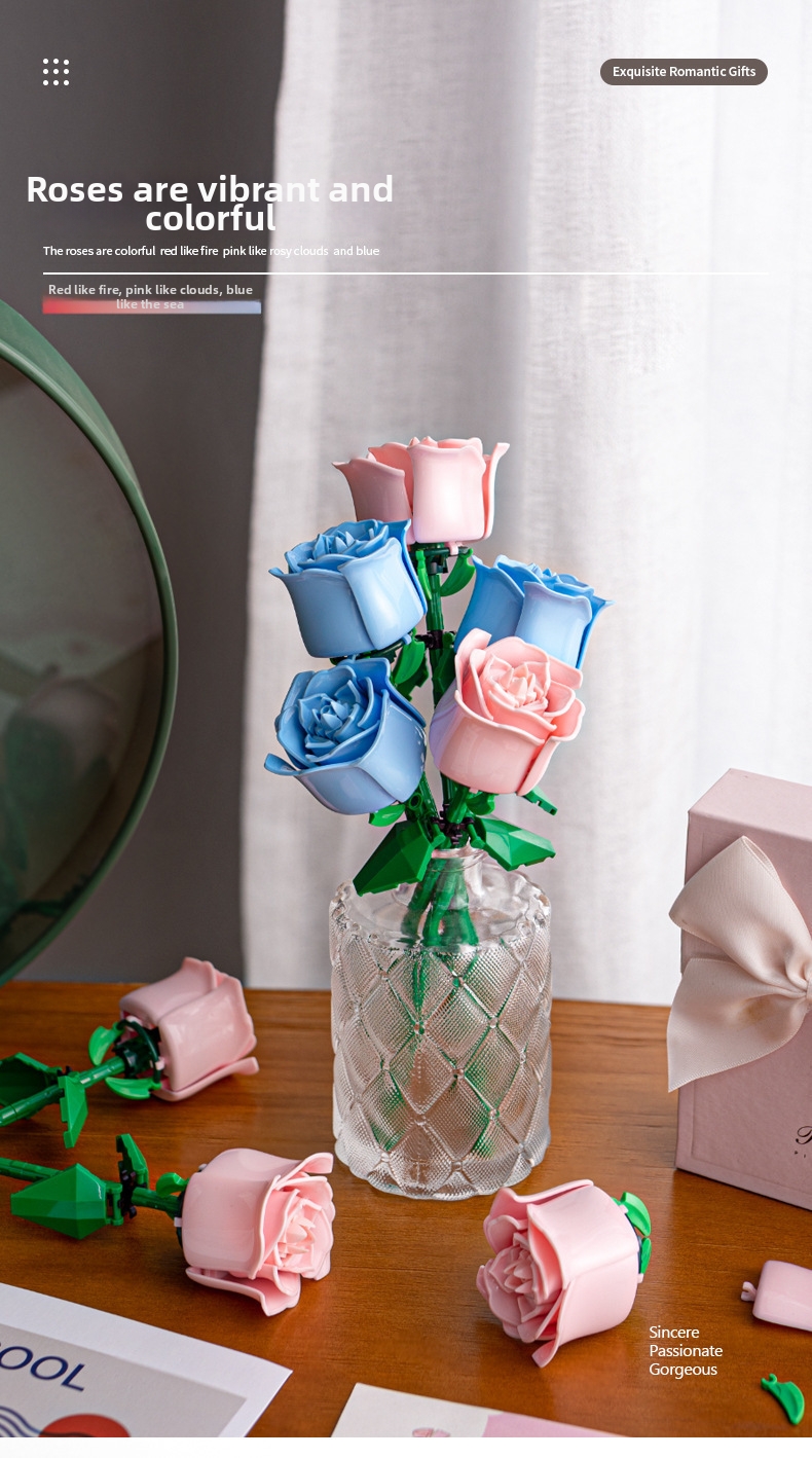 Rose Building Blocks Bouquet Educational Construction Toy Set_voghion.com