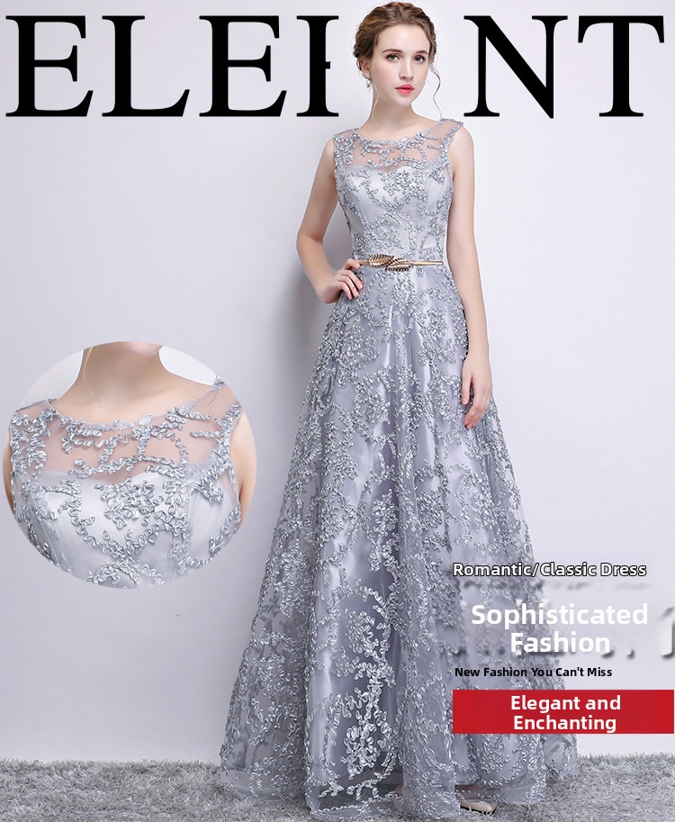 New 2026 Elegant Slimming Long Evening Gown for Women Spring Banquet Hostess Dress_ecoleips.com