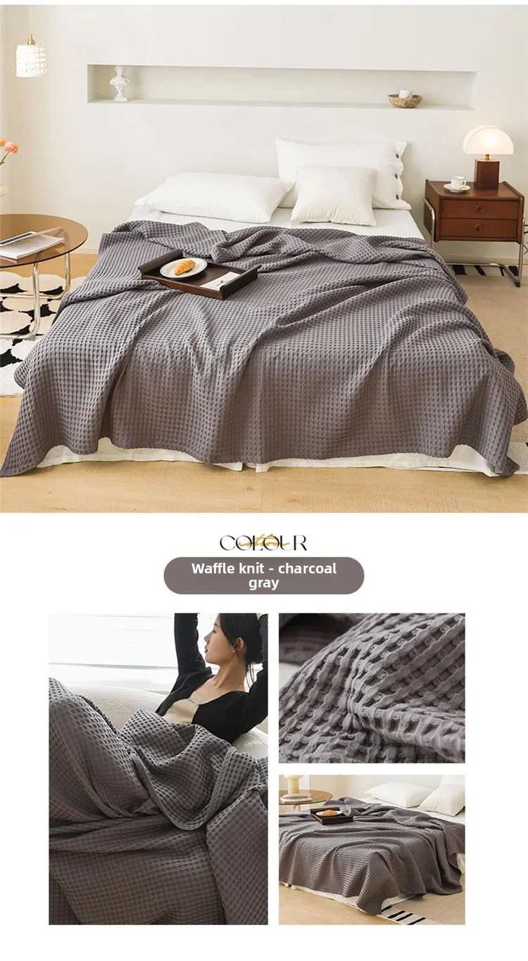 100% Baumwolle Waffelstruktur-Decke Leichte Atmungsaktive Sommer-Kühldecke für Bett Sofa Einzel- und Doppelgröße – Detail 23