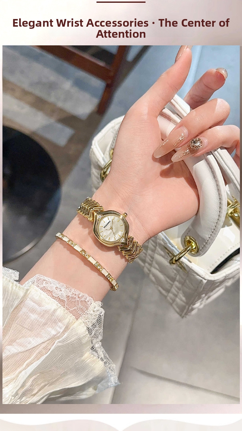 Guld damur quartz armbandsur med pärlemor urtavla retro stil_voghion.com