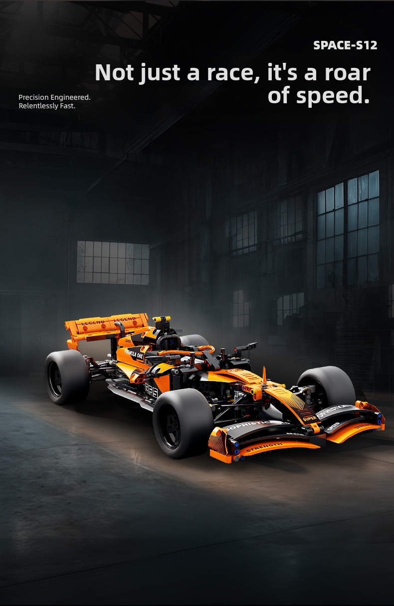 Orange F1 Racing Car Building Blocks Mechanical Model Kit Gift_voghion.com
